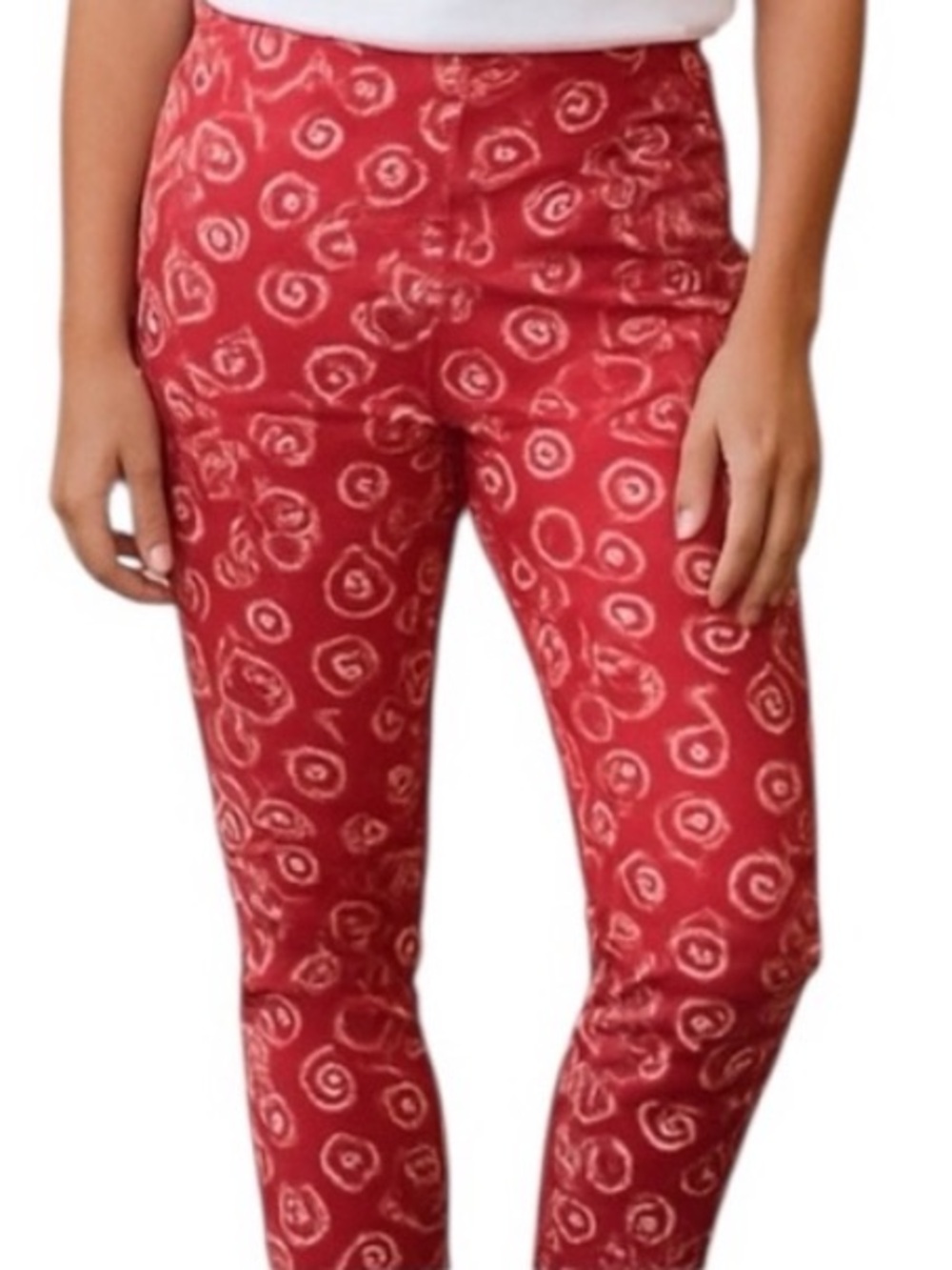 SARA CAMPBELL HEART PRINT PINK CREAM TAN ANKLE PANTS 2